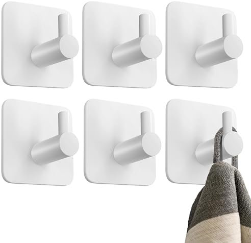 4happy Handtuchhaken ohne Bohren – 6er Pack Handtuchhalter ohne Bohren weiss, Klebehaken Edelstahl wasserfest, Haken selbstklebend als Handtuchhaken, Badezimmer Handtuchhalter, funktionale Haken