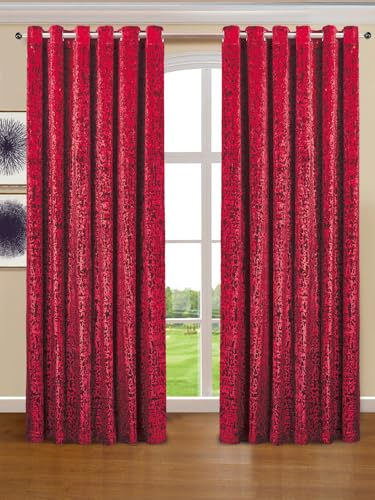 Mh Bedding Store ltd Ring Top/Eyelet Curtains Crushed Velvet Fully Lined Pair Curtain Beautiful Textured Door WIndow Curtains (Burgandy/Red, 66 x 54 (167 x 137 cm))