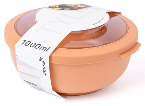 Amuse Tylla Schüssel 1000ml I luftdichte Frischhaltedosen mit Deckel für Meal Prep & Snacks I BPA-freie Vorratsdosen für Kinder & Erwachsene I Salatschüssel, Gefrierdosen spülmaschinengeeignet I Peach