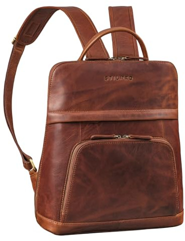 STILORD Jolanda Eleganter Rucksack Damen Leder Klein 10,1 Zoll Tablet Tagesrucksack Vintage Lederrucksack Frauen Kleiner Damenrucksack City Daypack Echtleder Farbe:Kara - Cognac