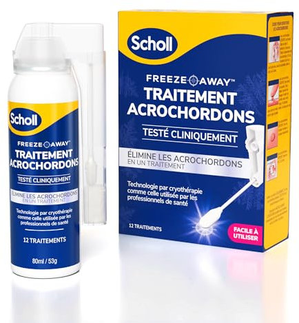 Scholl Traitement Acrochordon Freeze Away - Élimine Acrochordons et Excroissances de Peau en 1 passage rapide grâce à la Cryothérapie - Cliniquement prouvé, Facile d'utilisation - 12 Traitements