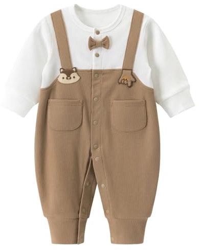 gurcooc Ragazzi Pagliaccetto in Cotone Manica Lunga Baby Jumpsuit Tutine Gentleman con collo a papillon Ragazzi Outfits 0-18 Mesi
