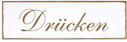 Dekolando Deko Türschild - Drücken - Schild 150 x 50 mm - Schilder Türschilder Namensschilder Wohnung selbstklebend Holzschild Tür Holzschilder