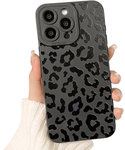 NITITOP Compatible for iPhone 16 Pro Max Case Cute Black Leopard Print Cool Design for Women Girls Soft TPU Full Camera Shockproof Protective Girly - Leopard Print
