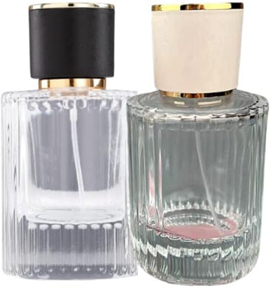 ASADAYS 50ml Refillable Glass Perfume Spray Bottle Travel Atomiser with Vertical Striped Crystal Glass Design Thickened Base Large Capacity Fine Mist Spray (Black/White-50ML)