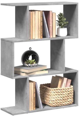 Gecheer Libreria Divisorio 3Piani Grigio Cemento 70x24x97 cm, Truciolato, Mobile Porta CD, Libreria, Scaffale, Divisorio