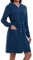 Mnamo Eleganter Damen Bademantel mit Kapuze und Reißverschluss aus Frottee Kurz und Leicht Marineblau M