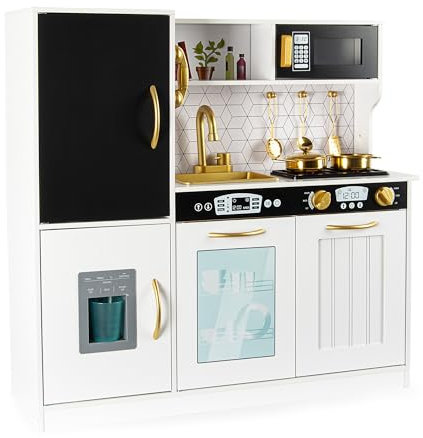 Leomark Cucina in legno per bambini - MEMO WHITE - con tanti funzioni, Ideale giocattolo per avventure culinarie creative, Dimensioni: 24 x 83,5 x 81cm.