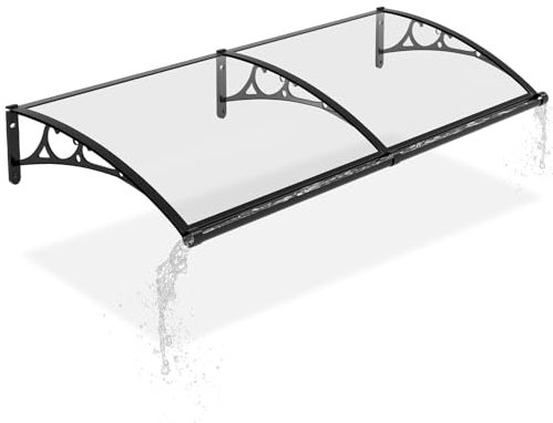 Warmiehomy Door Canopy with Drainage Sink, Front Door Canopy Outdoor Waterproof, Porch Rain Canopy Awning with Black Aluminum Bracket for Window, Roof Cover, Patio, UV Protection, 160x80 cm