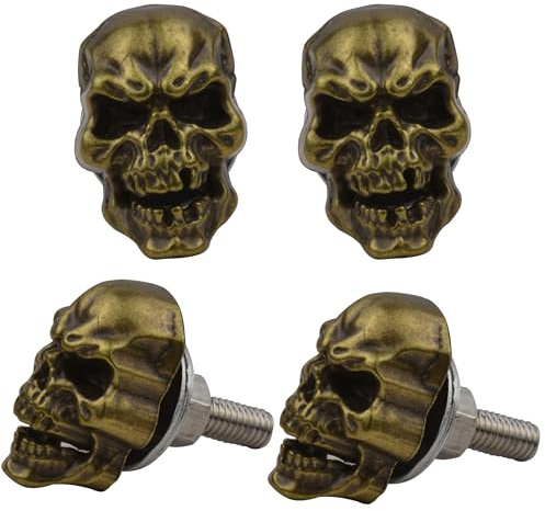 Temzzer Totenkopf-Autoanhänger-Rahmenschrauben, Nummernschild-Schraubensets, Diebstahlschutz, für die meisten Fahrzeuge, Motorräder, 4 Stück (Kupfer)