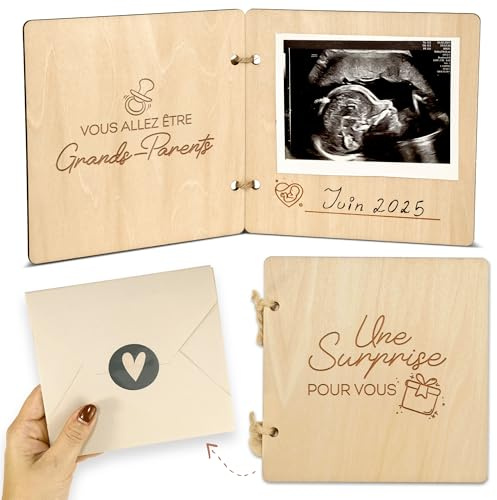 Annonce grossesse en bois | Carte annonce grossesse grand parents, mamie, tata, tonton | Cadeau annonce grossesse famille avec photo échographie de ton bébé