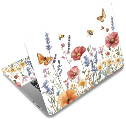 SUPERDANT Laptop Skin Flowern Laptop Skin Aufkleber Kunstschutz Universeller Notebook Skins Aufkleber Passend Laptops Folie Für 12-15.6 Zoll Flowern Schmetterlinge Und Bienen