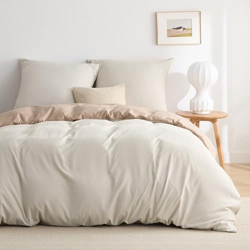 BEDSURE Bettwäsche 200x220 3teilig Mikrofaser - Khaki/Natur, 80x80 Kissen | Kontrast-Design Wendebettwäsche mit Reißverschluss, Oeko-TEX zertifiziert, einfache Montage, für Zuhause & Hotel