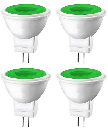 LIDESENMO 4-Pack AC DC 12V LED MR11 Light Bulb 3 Watt G4/GU4/GZ4 Bi-Pin Base 1.4in LED Spot Track Accent Light Lamp Landscape Lights Courtyard Flood Path Paver Lighting Bulbs (Green)