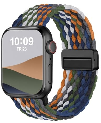 Geflochtenes Armband Kompatibel mit Apple Watch Armband 40mm 41mm 42mm 38mm 45mm 44mm 46mm 49mm,Elastisch Sport Nylon Armbänder mit Magnet Verschluss für iWatch SE 3 2 1 Series 11 10 9 8 7 6 5 4 3