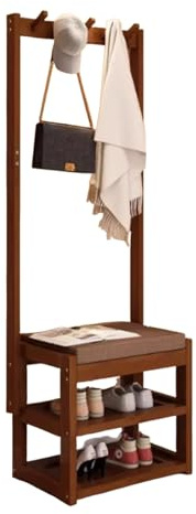 Ukkajovlex Porte Manteau sur Pieds Design,50~100cm 3 en 1 Meuble D'entrée avec 2 Étagères Et Banc Chaussures, 168cm De Haut Vestiaire Entrée en Bambou Grand Portemanteau Meubles(50cm/19.7in)