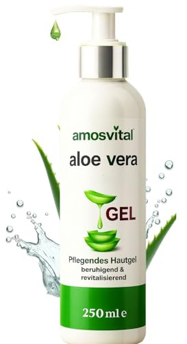 Amosvital Aloe Vera Gel 250 ml – natürliches Hautgel zur Pflege & Beruhigung – After Sun, Feuchtigkeitspflege, kühlend & revitalisierend – vegan und mikroplastikfrei