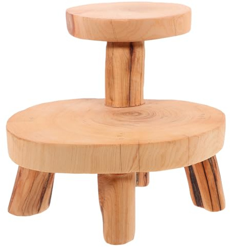 HOODANCOS Natural Cliff Cypress Wood Craft Ornament Double-Layer Base, 16x10x16cm Wooden Desktop Decoration for Office and Living Room Hallway Display