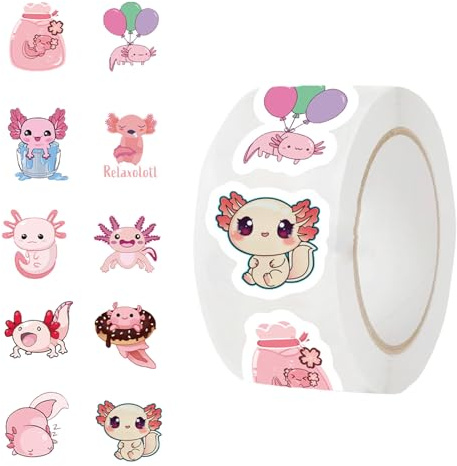 szaluyk Axolotl Sticker - 500 Blatt Rolle | wasserdichte Vinyl Aufkleber für Journaling Scrapbooking Laptop Wasserflasche Notizbuch Dekoration Klassenzimmer Schule Büro Party Basteln