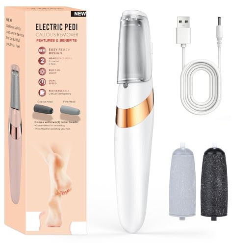 Electric Pedi Callus Remover, Foot File, Dead Skin Remover for Feet, Pedicure Tools for Heels, 2 Speeds, Coarse and Fine Heads, with LED Light, Removes Rough and Dry Skin for Smoother Feet