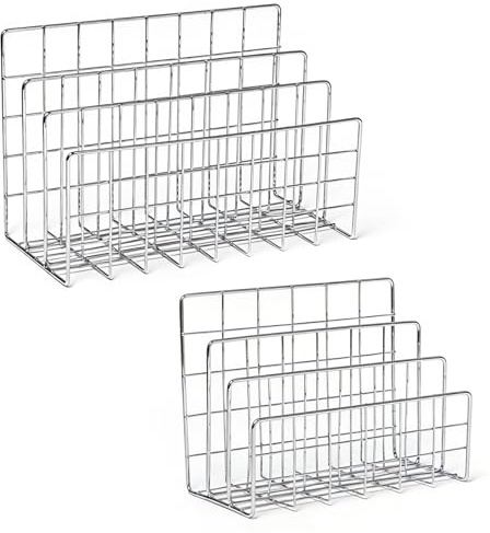 Keboyoe 2 Stück Desktop Magazinhalter Silber Multi-fach Magazine Organizer | Silber Metall Schreibtisch Büro Zeitschriften Holder Büro Zeitschriftenhalte etall Zeitschriftenhalter für Bücher,Akten,Brief
