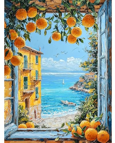 QENSPE Kit de Pintura por Números para Adultos, Limón Paint by Numbers, Paisaje Pintar Números Pintura Acrílica al Óleo para Decor de Paredes Hogar (30x40 cm) Sin Marco