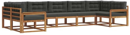 vidaXL Outdoor-Sofagarnitur mit Kissen 7 pcs Natur und Anthrazit, Modernes Outdoor-Sofa-Set, stylische Gartenmöbel, Lounge-Sitzgruppe für Garten und Poolbereich zum Entspannen
