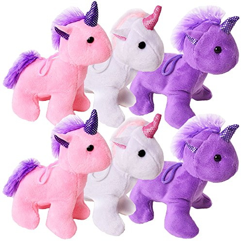 TE-Trend 6 Stück Einhorn Unicorn Plüschtier Anhänger Mädchen Geburtstag Deko Mitgebsel 12cm Party Set