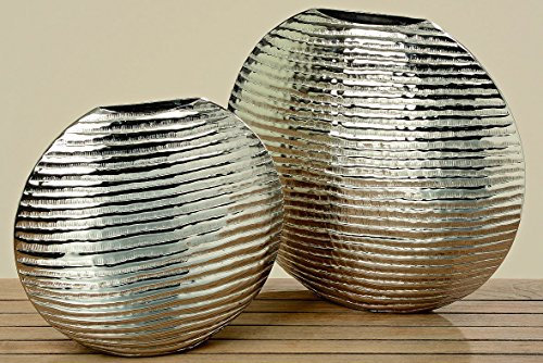 Elegante Aluminium-Blumen-Vase Pebble, Farbe Silber, H: 46 cm, Tisch-Fenster-Regal-Schrank-Kommode-Dekoration-Vase (Höhe 46cm)