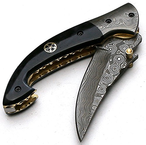 8736 Coltello tascabile in acciaio damasco fatto a mano con fodero legale per trasportare meno di 7 cm Lama