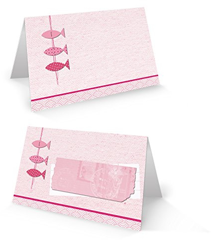 Logbuch-Verlag 25 Tischkarten Fische rosa pink Namensschilder Kommunion Taufe Sitzkarten weiß Konfirmation Mädchen Geburtstag