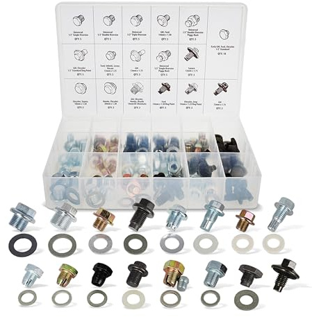 ABN Oil Drain Plug 76pc Assortment – SAE & Metric Drain Plugs & Washer Gasket Set Compatible with Jeep GM Ford Toyota