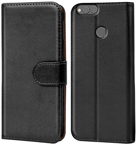 Verco Coque pour Honor 7X, Housse Portefeuille pour Honor 7X Etui en Cuir Synthétique Fonction Stand Case, Noir