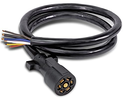 True Mods 8ft 7-Way Trailer Plug Adapter Cord Wiring Harness [7-Pin Trailer Wire Cable] [Brake & Light Control] [10-14AWG] 7 Prong Trailer Light Cord Wiring Connector for RV Flat Bed Utility Camper