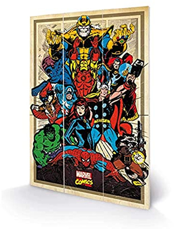 Marvel Comics Wood Print (Avengers to Action Design) 20cm x 29.5cm - Official Merchandise ​