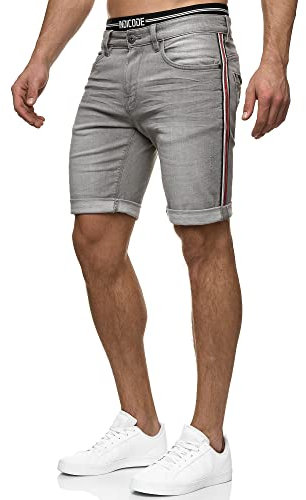 Indicode Herren Fife Jeans Shorts mit 5 Taschen | Herrenshorts Used Look für Männer Lt Grey, XL