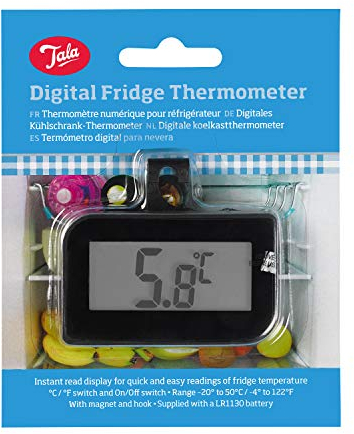Tala Instant Read Digital Fridge Thermomter, Clear and easy to read LCD display, with a operating range of -20 to +50 degrees celsius, Comes with intergrated hanging hook