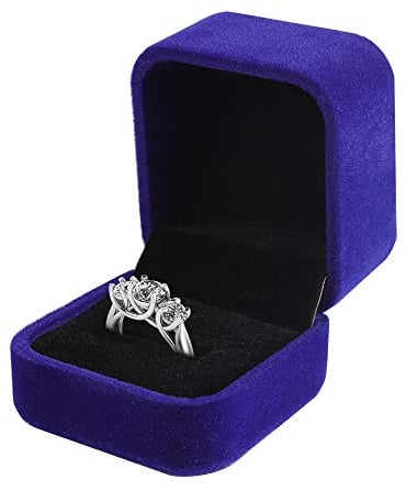 LamQee Verlobungsring-Box, Samt, Ohrringe, Ohrstecker, Ringetui, Schmuck-Display, Geschenk-Box für Antrag, Verlobung, Geburtstag, Hochzeit, Jahrestag, Valentinstag, Blau
