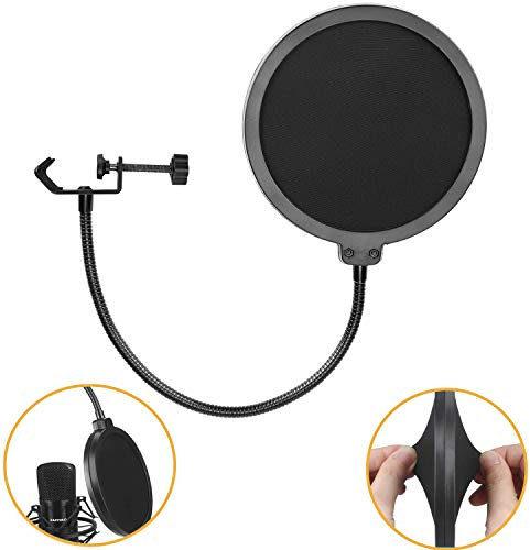 Hamosky Microphone Pop Filter Swivel with Double Layer Sound Shield Guard Windscreen for Blue Yeti Blue Snowball and Other Recording Studio Mic