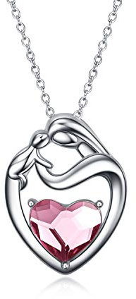 AOBOCO Mutter Tochter Kette Sterling Silber 925 Herz Anhänger Halskette mit Kristallen, Geburtstagsgeschenk für Mama Kinder (Rosa)