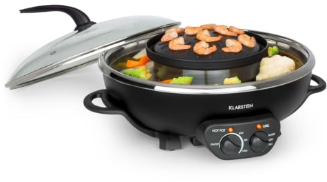 Klarstein Hot Pot and Grill Plate - Hot Pot Cooker, Electric Pot, Volume: 5 L, HotPot: 1350 W / 38 cm Ø, Grill Plate: 600 W / 22 cm Ø, Aluminium Heating Element, 2-in-1, Black