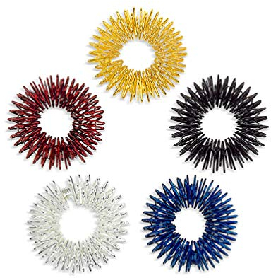 MILISTEN 5 Stück Massage Akupressur Sensorische Fingerringe Akupressurring Spiky Sensory Fingerringe Schmerztherapie Finger für Kinder Erwachsene (Golden Silber Schwarz Blau Rot)