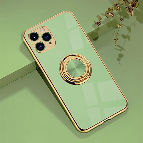 Bakicey Hülle für iPhone11 Pro Schutzhülle mit Metallständer, Weiche Silikon Handyhülle mit 360 Grad Ring Stand Magnetische Autohalterung Bumper Stoßfest Case für iPhone 11 Pro, Matcha grün