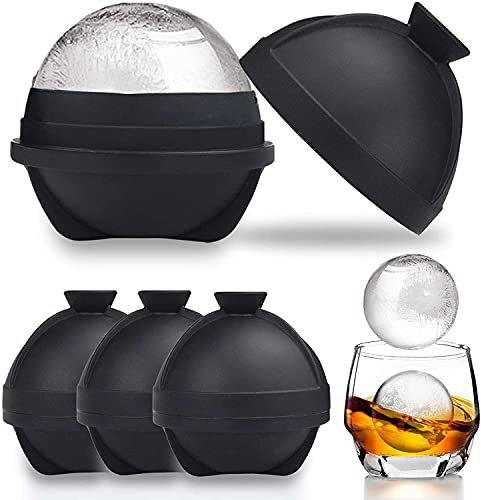 Round Ice Cube Moulds Sphere Ice Ball Maker Tray - Reusable Silicone Ice Ball Moulds with Built-in Funnel-Makes 2.5 Inch Large Ice Balls for Whiskey & Cocktails Food Grade
