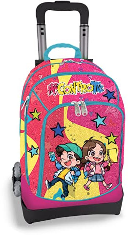 Me contro Te Trolley Zaino Scuola Organizzato Rosa e Giallo Sganciabile