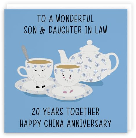 Hunts England - Son And Daughter In Law 20th Anniversary Card - To A Wonderful Son & Daughter In Law - 20 Years - Happy China Anniversary - Iconic Collection