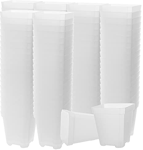 JOIKIT 120 Stück 7,6 cm durchsichtiger quadratischer Pflanztopf aus Kunststoff, quadratischer Pflanztopf mit Drainageloch, Pflanzgefäß für Innen- und Außenbereich, Garten, Büro, Balkon