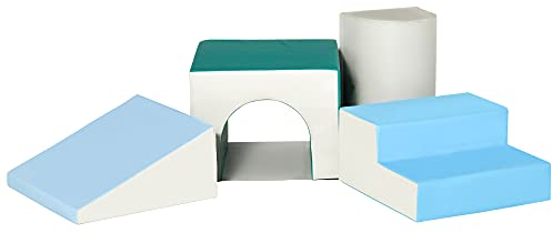 HOMCOM 4 TLG. Schaumstoff Bausteine Kinder Softbausteine Klettern Bauklötze Weiche Schaumstoffbausteine Riesenbausteine Bauspielzeug Grossbausteine Bausteinset für Baby & Kleinkinder Hellgrau