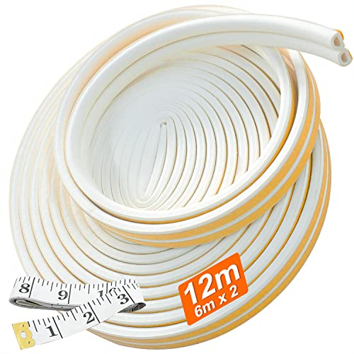 Zeqeey 12m (6m x 2) Dichtungsband für Türen,Türen Dichtung D-Profil Selbstklebend Gummidichtung,Gegen Kalte Wasserdicht Schalldämmstreifen Schaumband mit 1 Maßband