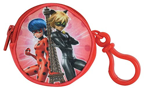 Jemini 024188 Miraculous Porte Monnaie Rond Ladybug et Chat Noir Ø 8 cm, Rouge, Enfant